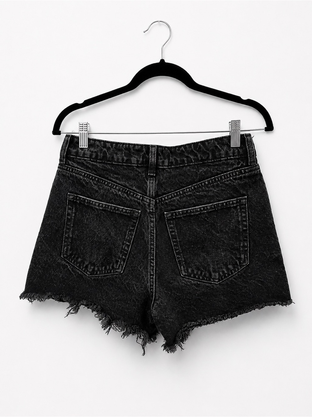 H&M black acid wash denim cutoff shorts frayed raw hem grunge Y2K - Picture 2 of 5